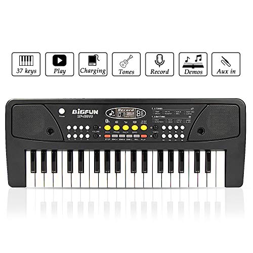 Preisvergleich Produktbild Chargable Klavier für Kinder, JINRUCHE 37 Tasten multifunktions Lade Elektronische Kinder Klaviertastatur Pädagogisches Spielzeug Orgel für Kinder mit Mikrofon (Schwarz)