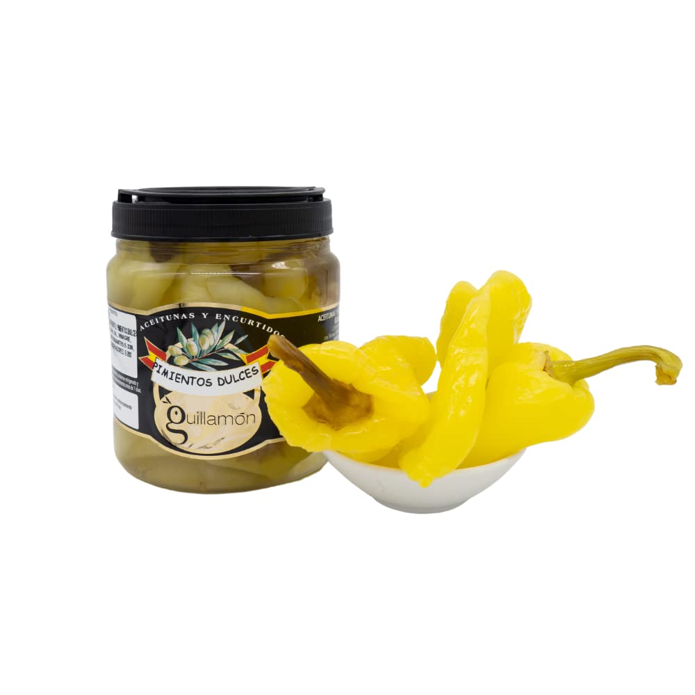 Aceitunas y encurtido Guillamón, Pimiento Dulce 1 x 710 g, Cebolla Roja 1 x 700 g, Guindilla Mini 1 x 660 g, Estilo tradicional, Encurtidos Español, Ideal aperitivo