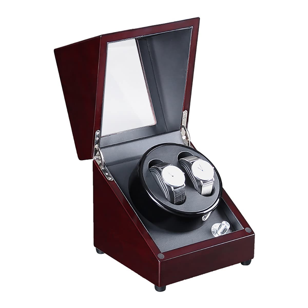 MYUYEE Double Watches Winder Luxury Mechanical Watch Storage Case Piano Lacquer Finish Wood Shell Self Winding Watch Rotator Box With Quiet Motor Wristwatch Display Box (Ebony Grain)