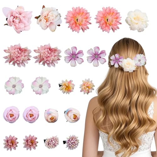 21 Pezzi Mollette Fiori per Capelli per Donne e Ragazze, Artificiali Fiori Clip Accessori Capelli Boho per Feste Spiaggia, Matrimoni e Decorazioni