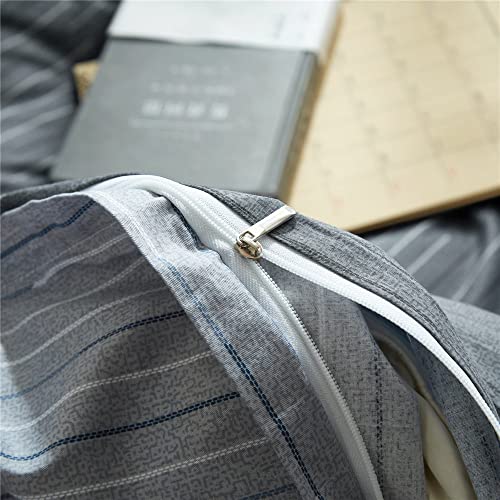 Image of VM VOUGEMARKET Grey Stripes Duvet Cover King Modern Men Bedding Set with 2 Pillow Shams -100% Cotton Reversible Luxury Boys Comforter Cover with Zipper Closure 104X90 Inch