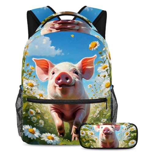 Sac à dos cochon et fleur pour les journées de classe et sorties