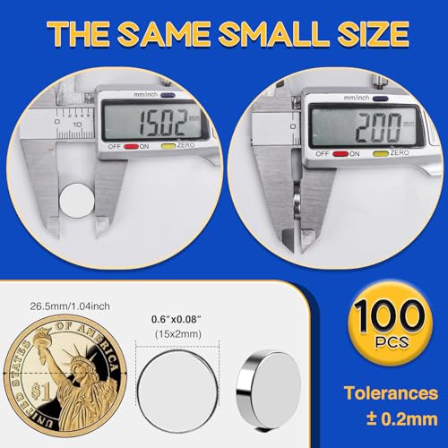 Image of 100 Pcs Strong Neodymium Magnets, 15x2mm Small Magnes Rare Earth Magnet for Crafts, DIY