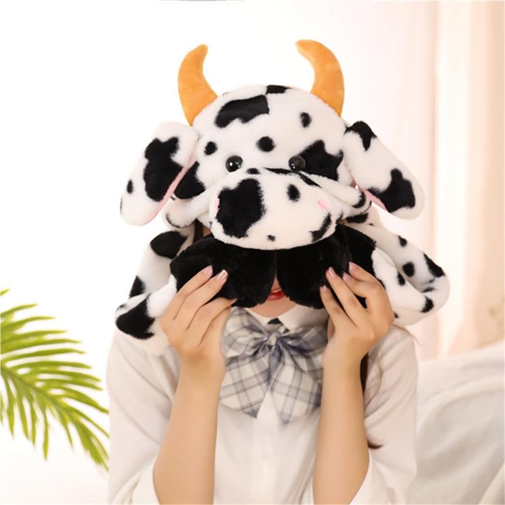 Bonito sombrero de animales con orejas móviles, vaca lechera, correa de felpa Kawaii, juguetes divertidos, accesorios para fotos, niñas, esquí, ganado marrón