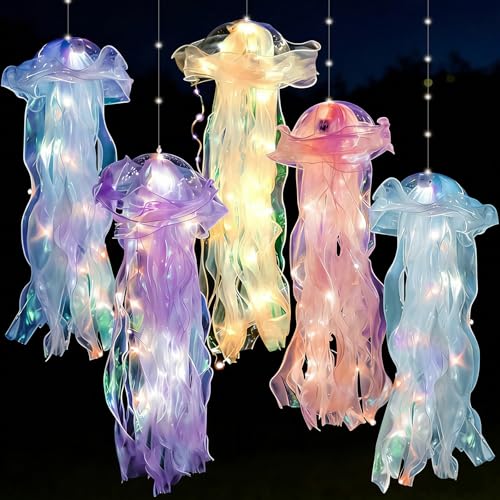 5 Pcs Jellyfish Decor Jellyfish Lanterns Lamp Hanging Jelly Fish Decoration for Mermaid Theme Party Under The Sea Party Birthday Under Sea Mermaid Wedding Decor(Blue Purple Pink White Green)