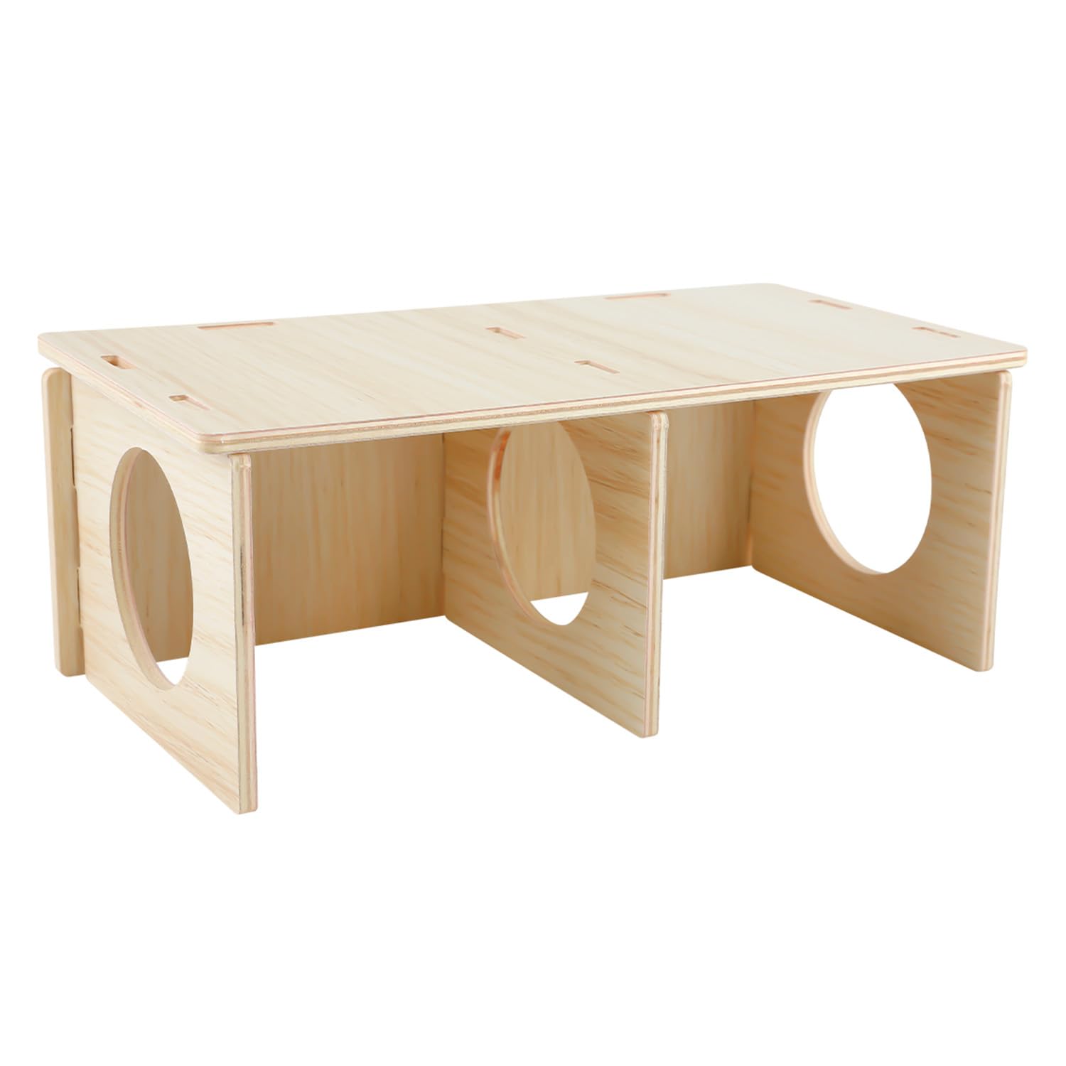 wellrun 3 Chamber Wooden Hamster Hideout House,Small Animal Multi Room Shelter with Viewing Design,Wood Hide for Hamsters Rats Guinea Pigs,Cage Habitat Accessory