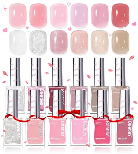 Beetles Nail Polish Set - 12 Colors Jelly Pink Quick Dry Nail Polish Glitter Air Dry Serenely Chic Fingernail Polish DIY Spring Nails Art Set Home