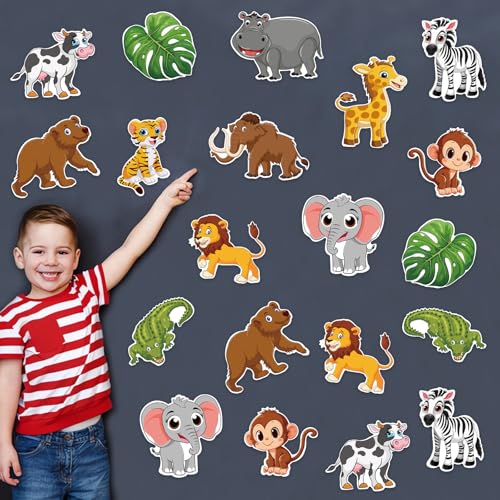 Image of 48Pcs Jungle Animal Cutouts Classroom Decor, Cute Safari Animals Cutouts Safari Party Decorations Animals Cardboard Paper Cutout for Theme Baby Shower Birthday Party Decor