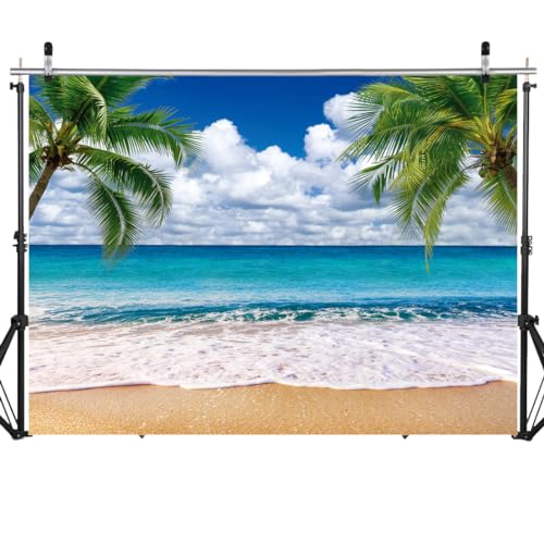 SJOLOON Summer sea Backdrop Tropical Beach Plants Photo Backdrop Hawaiian Ocean Blue Sky Background for Theme Party Supplies Studio Props 12692(10x8FT)
