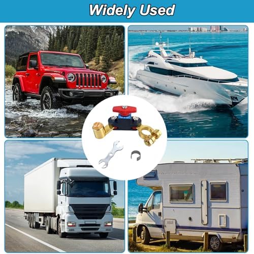Heavy Duty Car Battery Disconnect Switch, 12v-24v Battery Kill Breaker with Pure Copper Construction, Rotary On/Off Power Cut Off Switch for Cars, Boats, RVs (with Wrench & Gasket) — view 6