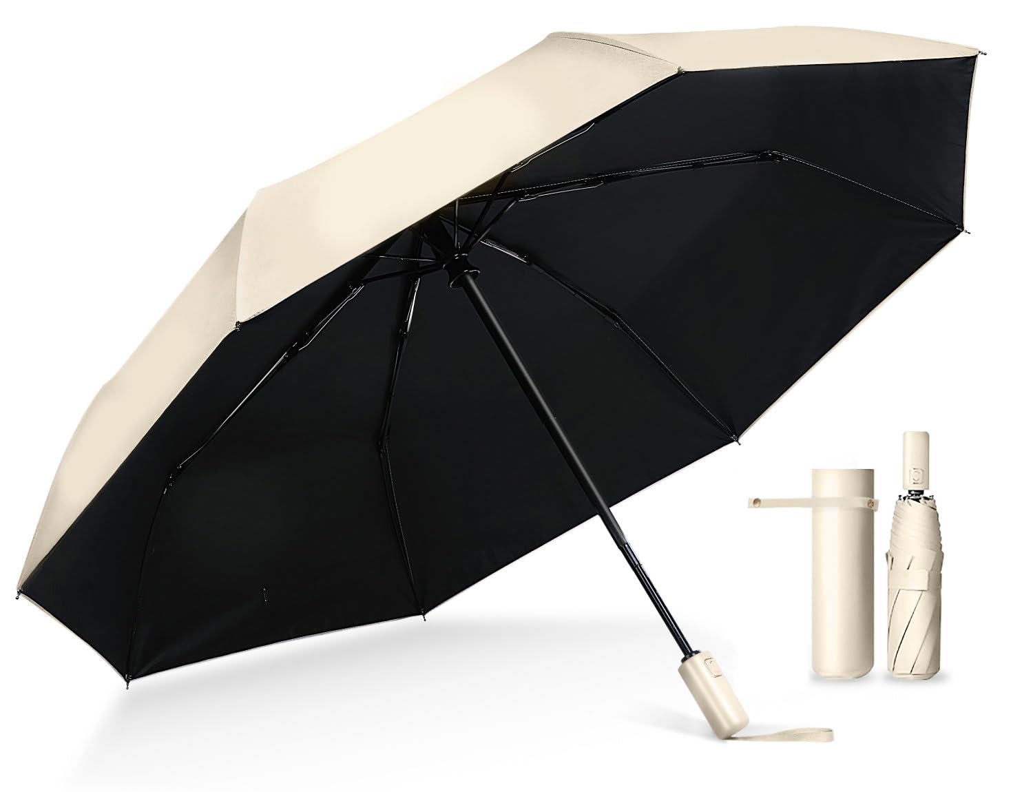Parasol, For Sunny and Rainy Weather, 100% UV Reduction, Complete Blackout, Lightweight, 9.9 oz (280 g), Smart Safety Lock, Compact, Foldable, Heat Insulation, Portable, One-touch Automatic Open/Close