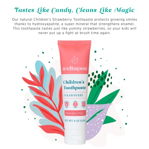 Wellnesse Children’s Toothpaste - Fluoride Free Natural Flavored Toothpaste For Kids And Toddlers - Strawberry - 1 Tube, 4 Oz - Made With Hydroxyapatite, Calcium Carbonate, And Aloe Vera #TOP1