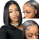 CISWER Lace Front Bob Wig Human Hair Short Bob Wigs for Black Women 13x4 Bob Wigs Human Hair Pre Plucked Straight Natural Color 180 Density 14 Inch
