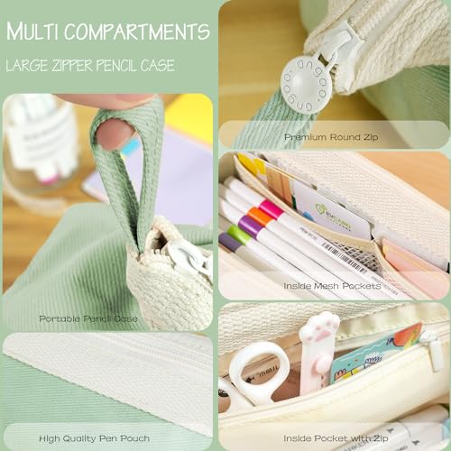 Image of MAMUNU Large Pencil Case Wide Opening - Big Capacity Pencil Pouch for Girls Boys - Portable Stationery Pen Bag for School Office College Teens Students Adults, Green