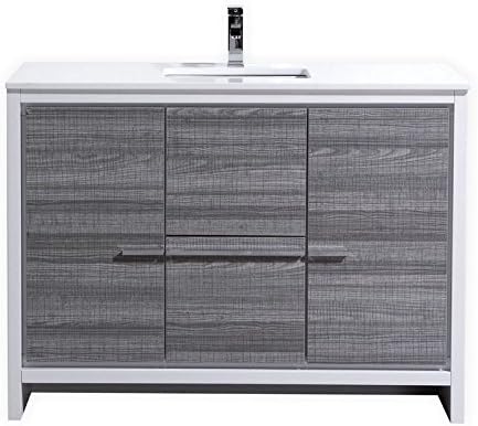 KubeBath Dolce 48″ Single Sink Ash Gray Modern Bathroom Vanity with White Quartz Counter-Top