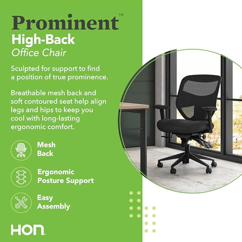 Image of HON Prominent Ergonomic Mesh Office Chair with Adjustable Arms and Advanced Synchro‑Tilt Recline, High Back Desk and Computer Chair for Home Office or Workstation, Lumbar Support, Black