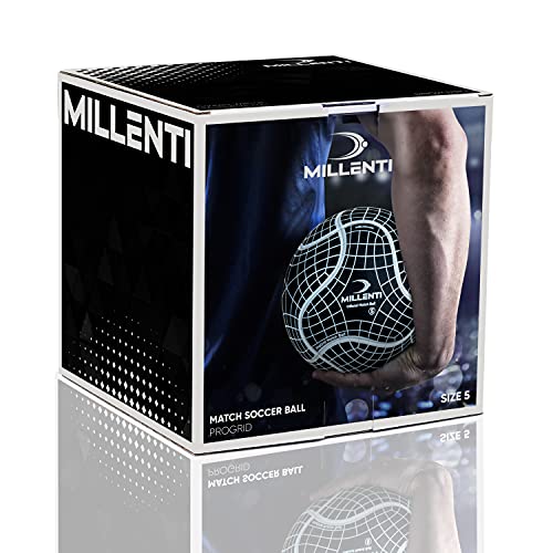 Millenti Progrid Club Soccer Ball - Size 5 Black White Soccer Ball, Training Ball + Match Ball, High-Visibility Easy-To-Track Design (Black White) Sb0905W #TOP2
