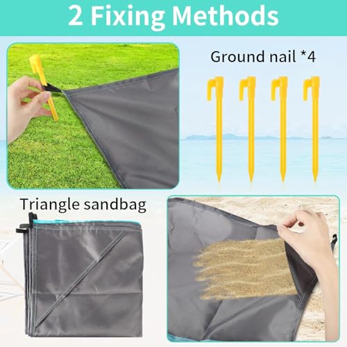 CIRULLI Picknickdecke 210x200 cm,Strandmatte faltbar,Sandfreie stranddecke,Picknickdecke klein Wasserdicht mit Dreieckigen Sandsäcken,4 Heringe,Picknick Decke Outdoor für Picknick,Strand, Camping