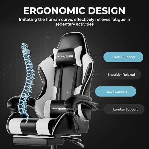 Image of GTPLAYER Video Gaming Chair Fabric, Ergonomic Computer Chair with Footrest and Pocket Spring Cushion, Height Adjustable Video Gamer Chair with Lumbar Support for Adults