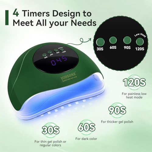 Image of JODSONE U V Nail Lamp LED Gel Nail Dryer Gel Nail Lamp with Auto Sensor and 4 Timers Home Salon Use Nail Tools Green