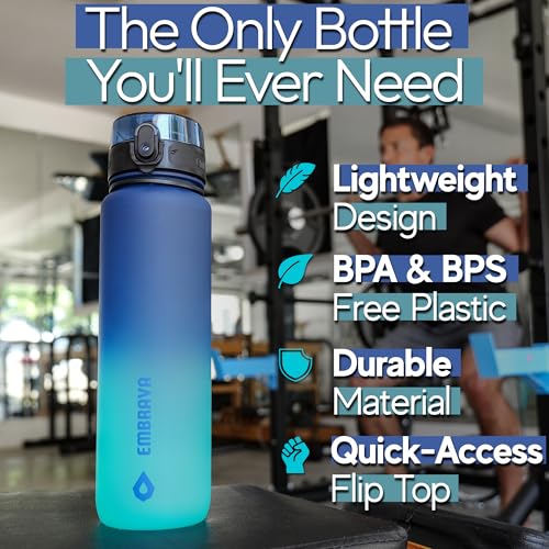 Image of Embrava Sports Water Bottle (32oz, Aqua Fusion) Fast Flow Flip Top Lid