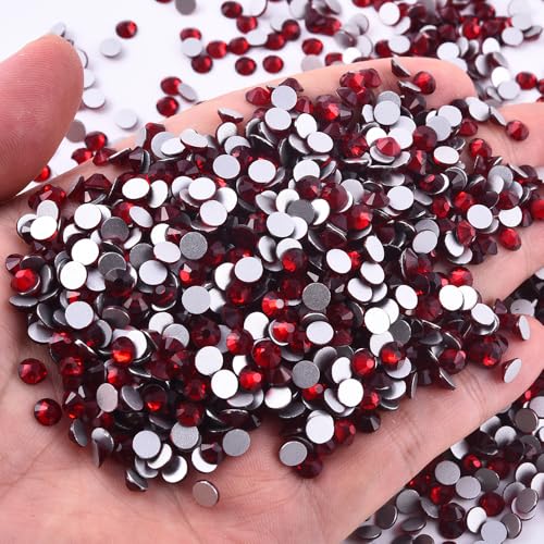 Image of 144pcs DIY Glass Flatback Rhinestones for Bedazzling,Round Crystal Gems for Nail Art,Stage Makeup,Clothing,Bag Decoration 0.31 inch 8mm SS40 Dark Siam