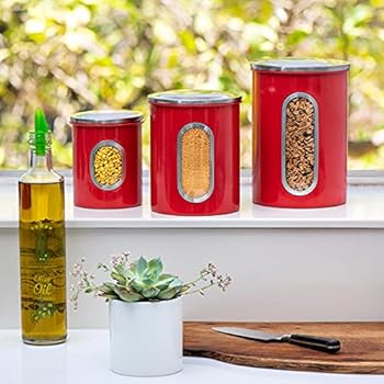 Red canister sets for kitchen