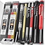Nicpro 11 Pack Carpenter Pencil Set with Sharpener, Mechanical Carpenter Pencils with 40 Refill, Automatic Center Punch and Carbide Scribe Tool, Heavy Duty Construction Pencil for Architect-With Case