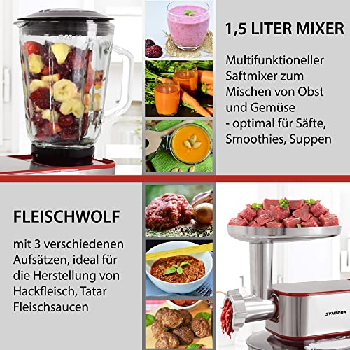 Syntrox Germany KM-1300W de Luxe Nice Küchenmaschine Knetmaschine Mixer, Fleischwolf, LCD Display, Edelstahlschüssel 7… – Bild 4
