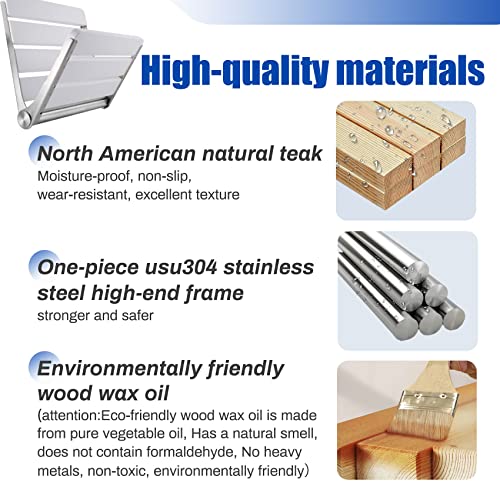 Folding Teak Shower Seat Wall Mounted,Fold Down Shower Seat,Foldable Shower Bench,Home Care Teak Shower Seat Bench For Inside Shower,Folding Shower Seat Bench,Wall Mount Shower Seat Bench Chair #TOP4