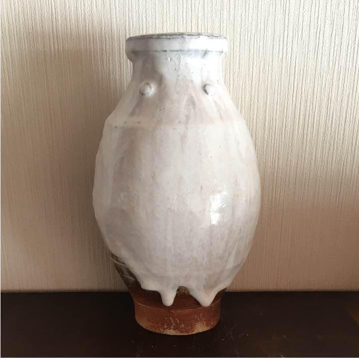 坂田泥華萩白釉擂座花入萩焼茶道具花器花瓶陶芸工芸品