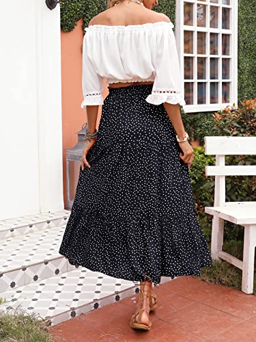Image of ZESICA Women's 2026 Summer Bohemian Floral Printed Elastic Waist A Line Maxi Skirt with Pockets