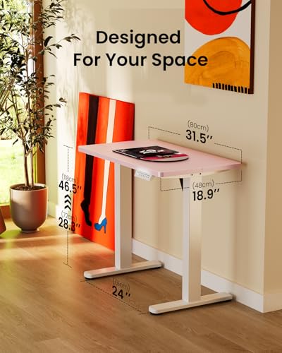 Image of ErGear Height Adjustable Electric Standing Desk, 32 x 19 Inches Sit Stand up Desk, Memory Computer Home Office Desk, Pink