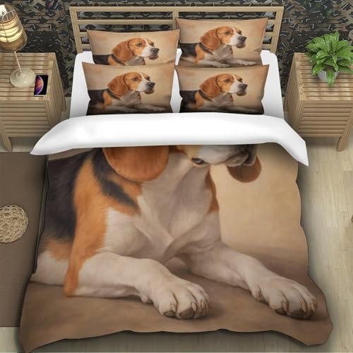 Housse de Couette Beagle Parure de Lit Enfant Microfibre Douce 140x200cm Imprimé 3D