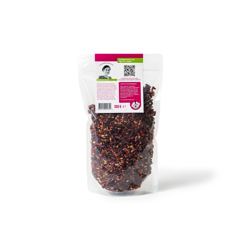 PAKKA – Chicchi di melograno bio essiccati, melograni “King” Fairtrade essiccati al sole da Samarcanda, Uzbekistan, (350 g)