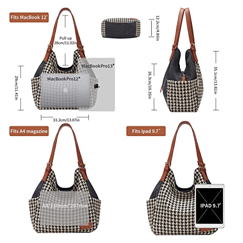 Image of Worldlyda Women Canvas Hobo Purse Multi Pocket Tote Shopper Shoulder Bag Casual Top Handle handbag with Embroidery Ethnic