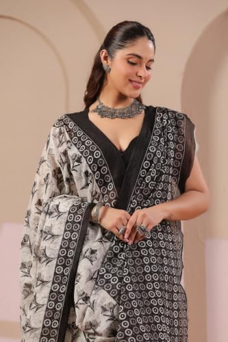 Image of TAMAIRA FASHION Mulmul Pure Cotton Saree For Woman Floral Batik Printed|Office Wear Daily Wear Sarees For Women Without Blouse Piece(Available in 18 Colours)