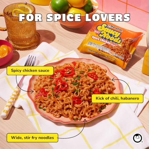 Image of Maruchan Ramen Spicy Chicken Noodles, Saucy Noods - Stir Fry Style, Bold Korean-Inspired Sauce, Rich Flavor, Made in USA - 3.3 Oz. (20 Pack)