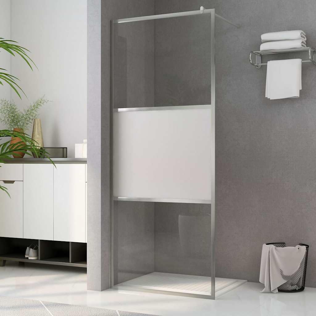 Mampara Ducha Vidrio Medio Esmerilado 100x195 cm | Vidrio Seguridad 5mm, Estructura Aluminio, Perfil Ajustable, Barra Soporte