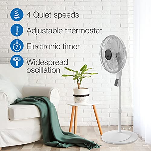 Lasko S16614 Oscillating 16″ Adjustable Pedestal Stand Fan With Timer, Thermostat And Remote For Indoor, Bedroom, Living Room, Home Office & College Dorm Use, 16 Inch, White #TOP4