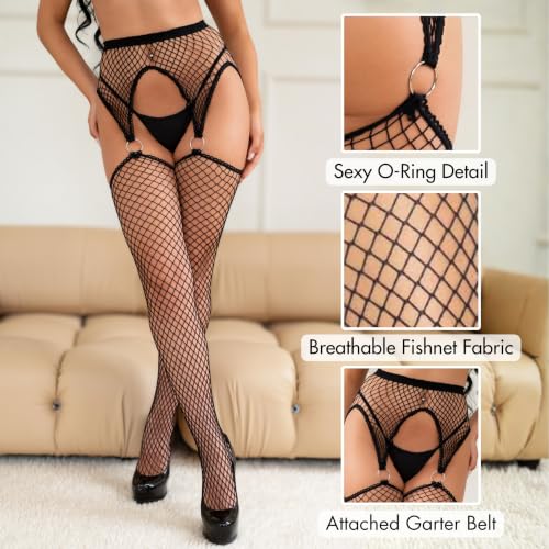 Image of Leg Avenue Women's Fishnet Stockings With Attached Garter Belt