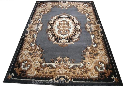 Image of Soft Thick Geometric Acrylic Washable Anti Skid Carpet. for Living Room Bedroom. Hall Size 7 x 10 feet (150X210 Cm) Grey D22