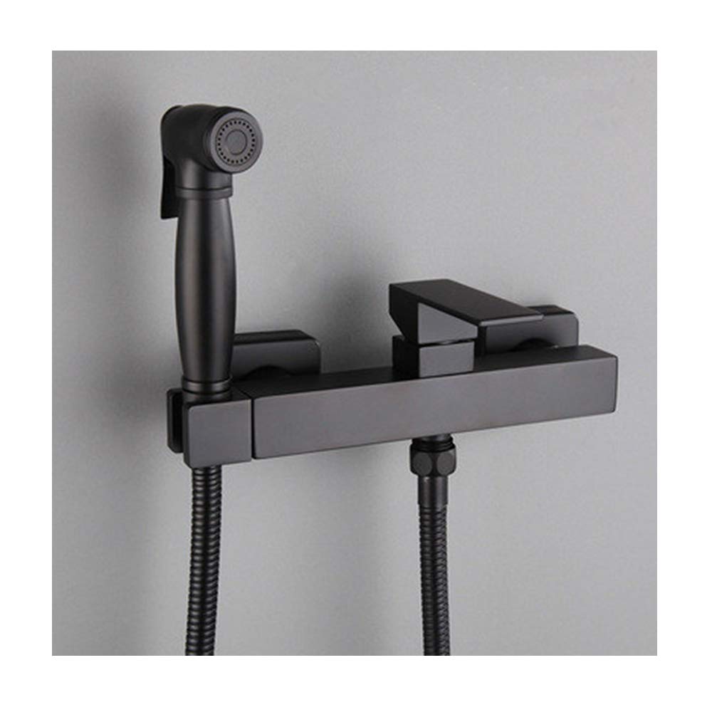 Spruzzatore per bidet nero con acqua fredda e calda, in ottone, portatile, per doccia, doccia, bidet, rubinetto per l'igiene personale, tubo telefonico da 1,5 m (tubo da 1,5 m