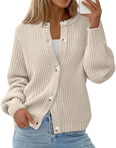 PRETTYGARDEN Womens Fall Cardigan Sweaters Crewneck Long Sleeve Button Open Front Knit Sweater Women Oversized Cardigans