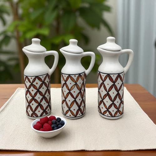 Image of MALAIKAH Ceramic Oil Dispenser Print Pack of 3 for Kitchen, Dining, Gifting, Home & Kitchen Decor