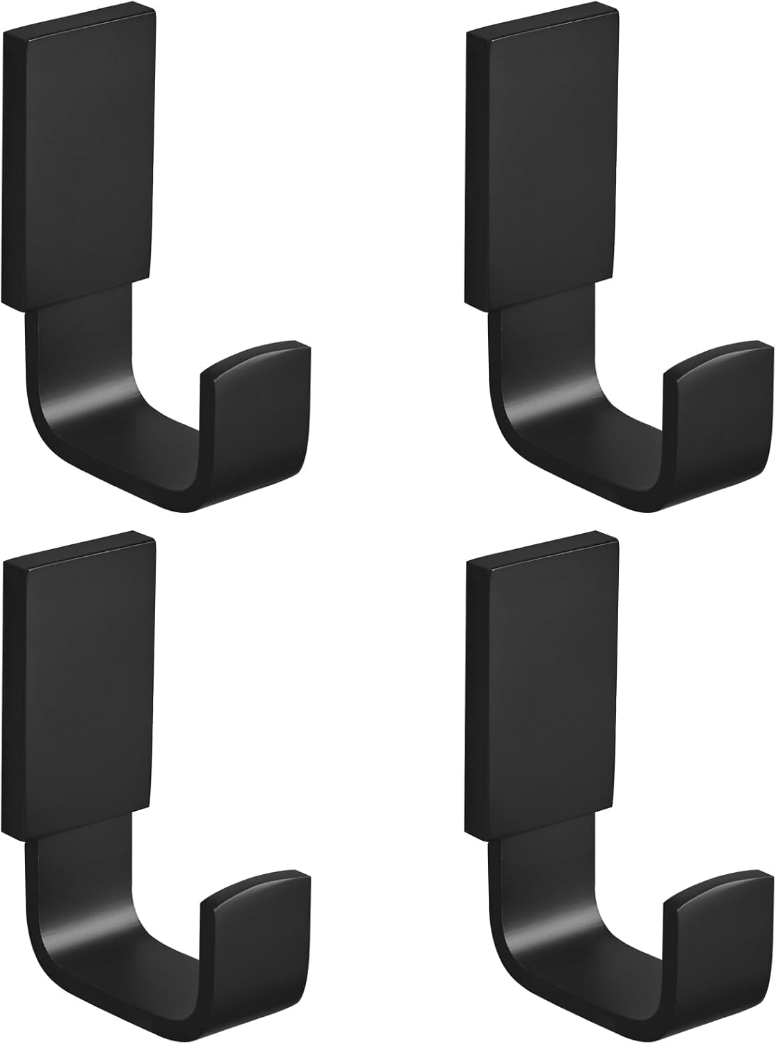 besy brass clothes hook single towel hook for bathroom kitchen garage square style robe hook coat hook hat hook, self adhesive with glue or wall mounted with screws, four packs, matte black matte black 4 pack