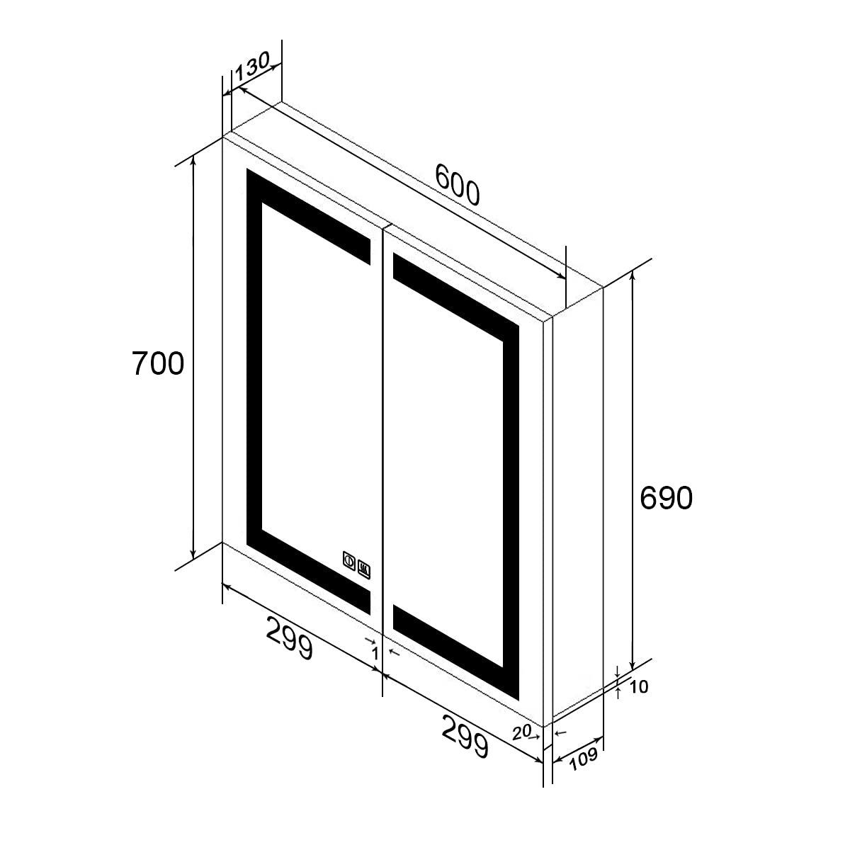 SONNI Armario Espejo Baño con Luz 60 x 70 cm Bisagra Conductora Antivaho Interruptor Táctil,Espejo de Baño con Armario y LED,Acero Inoxidable Enchufe para Afeitadora