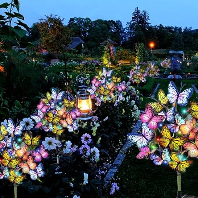 Solar Garden Lights Outdoor Waterproof Decorative Solar Lights Outdoor 8 Pack with 176 LED 136 Butterfly Flower Garden Decor Yard Decorations Patio Lawn, Gifts for Mother's Day Mom Women
