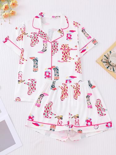 RONGTAI Womens Pajama Sets Button Down Short Sleeve Lapel Shirt with Pocket Matching Pj Shorts Two Piece Loungewear Set2