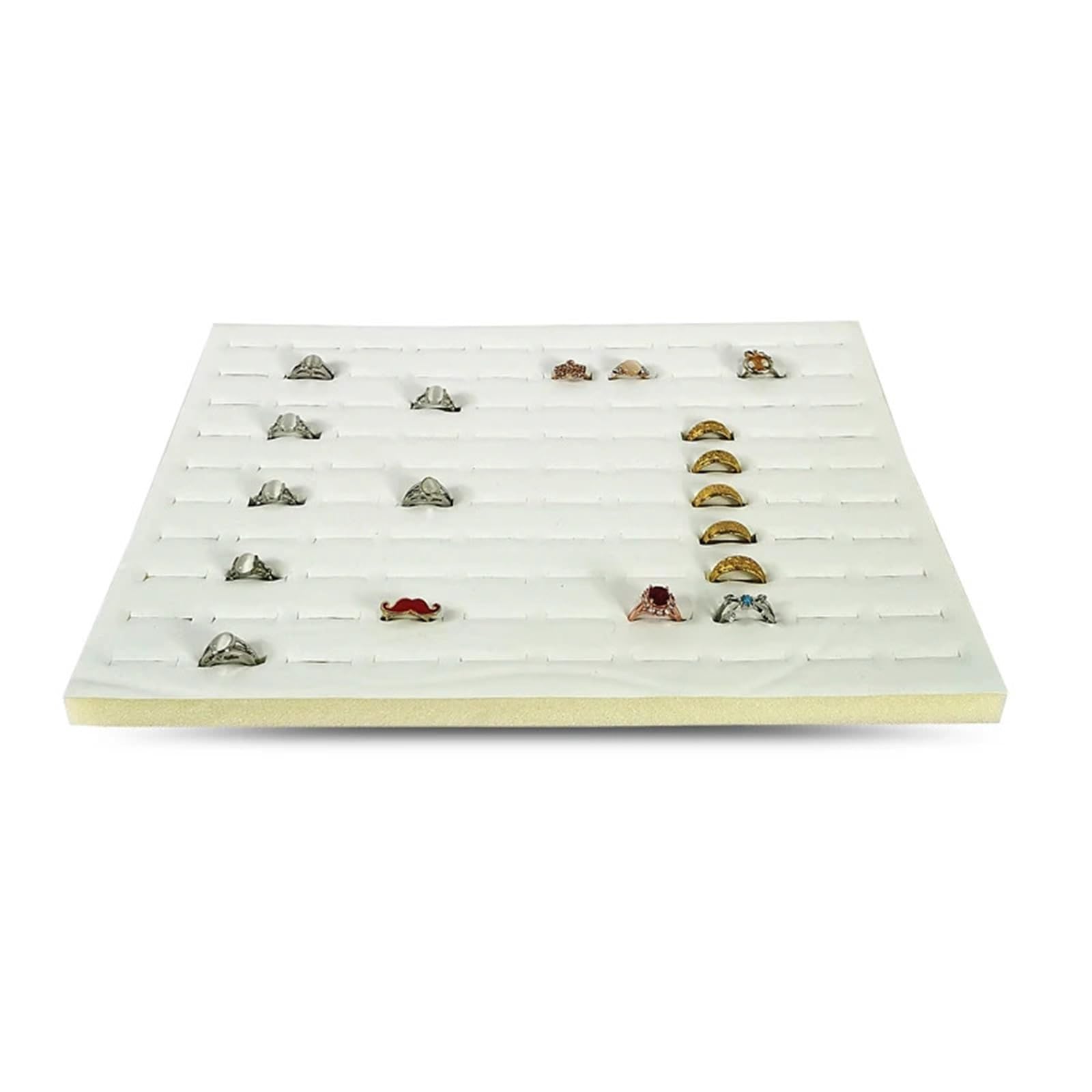 LSNNMU 5pcs Hundred Positon Ring Display Mat Storage Props Jewelry Tray Inner Liner Box Insert Pad DIY Sponge 33.5 * 22.5 * 1cm For Jewelry(White PU)